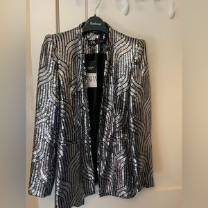 Zara sequin blazer silver brand new with tags size Medium Trinny favorite